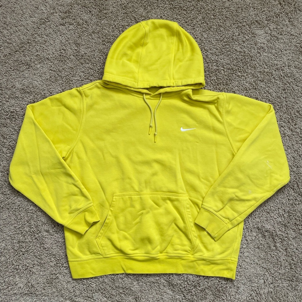 Nike Sportswear Fleece Pullover Hoodie Sweatshirt Men Size XL Yellow Swoosh
